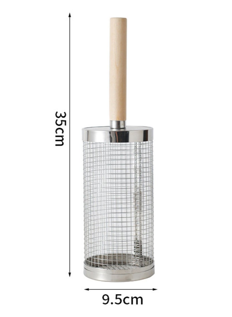 هومستر سلة شواء مزودة بمقابض خشبية قابلة للإزالة، سلة شواء خارجية لشواء اللحم والخضروات، حاوية تحميص معدنية غير قابلة للصدأ، أداة شواء للخضروات والجمبري والأسماك واللحوم، مثالية للتجول في المخيمات وهدية لأبي/زوجي/رجل، 35×9.5 سم - Image 2